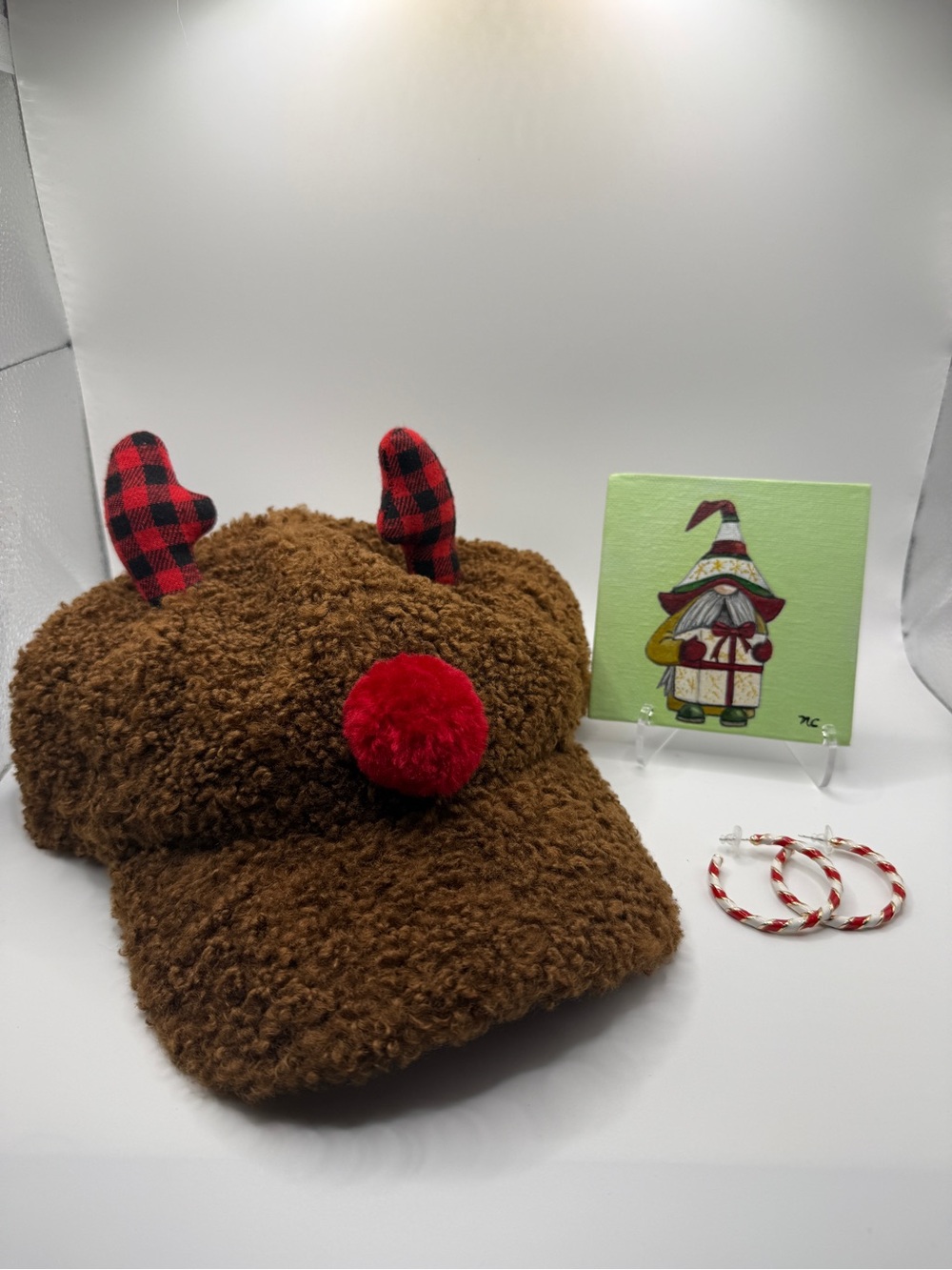 Christmas Holiday Bundle Gnome Canvas Art Reindeer Sherpa Hat Candy Cane Hoops